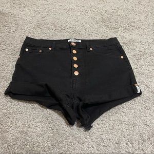 One Teaspoon Lovers Black Denim Shorts with Gold Buttons